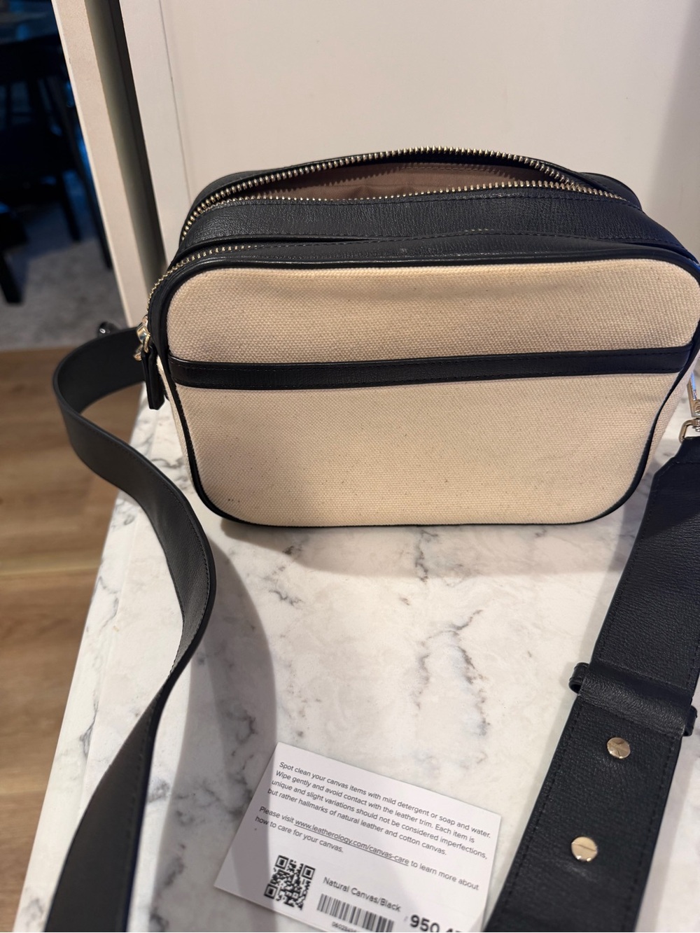 Canvas and Black Leather Trim LEATHEROLOGY double zip camera bag
